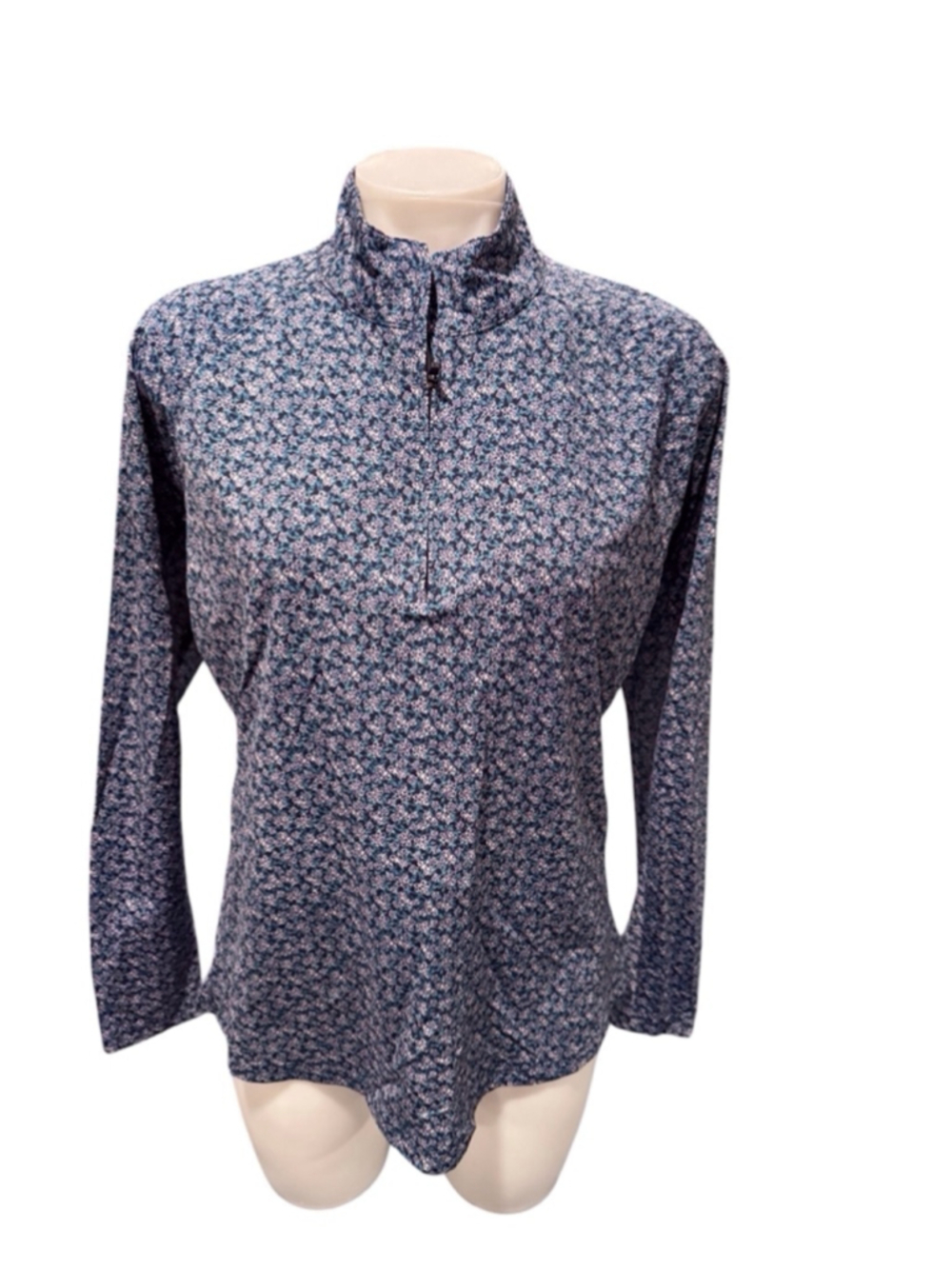Women's Walter Hagen Shirt, XL, Dark blue floral golf 1/4 zip
